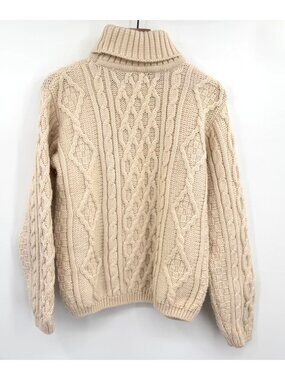 Callan Country Merino Wool Cable Knit Turtleneck Sweater Women M Fishermen 90's